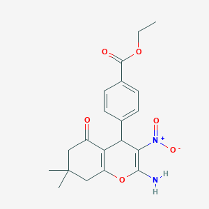 molecular formula C20H22N2O6 B335546 ethyl 4-(2-amino-7,7-dimethyl-3-nitro-5-oxo-5,6,7,8-tetrahydro-4H-chromen-4-yl)benzoate 