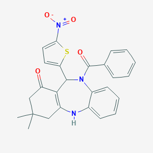 molecular formula C26H23N3O4S B335551 10-benzoyl-11-{5-nitro-2-thienyl}-3,3-dimethyl-2,3,4,5,10,11-hexahydro-1H-dibenzo[b,e][1,4]diazepin-1-one 