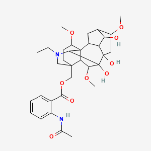 molecular formula C33H46N2O9 B3355790 (11-Ethyl-4,8,9-trihydroxy-6,16,18-trimethoxy-11-azahexacyclo[7.7.2.12,5.01,10.03,8.013,17]nonadecan-13-yl)methyl 2-acetamidobenzoate CAS No. 63596-61-2
