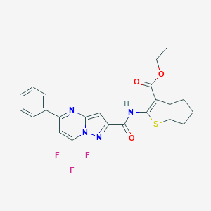 molecular formula C24H19F3N4O3S B335586 ethyl 2-({[5-phenyl-7-(trifluoromethyl)pyrazolo[1,5-a]pyrimidin-2-yl]carbonyl}amino)-5,6-dihydro-4H-cyclopenta[b]thiophene-3-carboxylate 