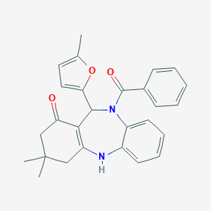 molecular formula C27H26N2O3 B335590 10-benzoyl-3,3-dimethyl-11-(5-methyl-2-furyl)-2,3,4,5,10,11-hexahydro-1H-dibenzo[b,e][1,4]diazepin-1-one 