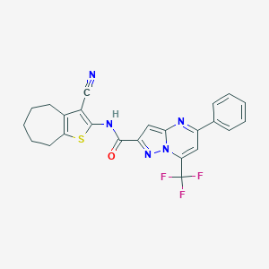molecular formula C24H18F3N5OS B335597 N-(3-cyano-5,6,7,8-tetrahydro-4H-cyclohepta[b]thiophen-2-yl)-5-phenyl-7-(trifluoromethyl)pyrazolo[1,5-a]pyrimidine-2-carboxamide 
