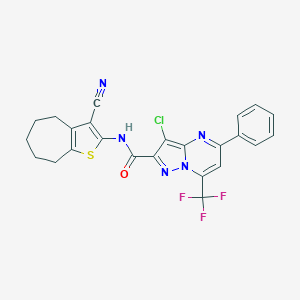 molecular formula C24H17ClF3N5OS B335600 3-chloro-N-(3-cyano-5,6,7,8-tetrahydro-4H-cyclohepta[b]thiophen-2-yl)-5-phenyl-7-(trifluoromethyl)pyrazolo[1,5-a]pyrimidine-2-carboxamide 