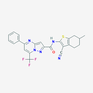 molecular formula C24H18F3N5OS B335606 N-(3-cyano-6-methyl-4,5,6,7-tetrahydro-1-benzothiophen-2-yl)-5-phenyl-7-(trifluoromethyl)-2-pyrazolo[1,5-a]pyrimidinecarboxamide 