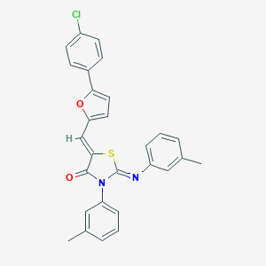 molecular formula C28H21ClN2O2S B335615 5-{[5-(4-Chlorophenyl)-2-furyl]methylene}-3-(3-methylphenyl)-2-[(3-methylphenyl)imino]-1,3-thiazolidin-4-one 