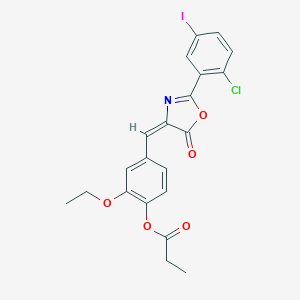 molecular formula C21H17ClINO5 B335621 4-[(2-(2-chloro-5-iodophenyl)-5-oxo-1,3-oxazol-4(5H)-ylidene)methyl]-2-ethoxyphenyl propionate 
