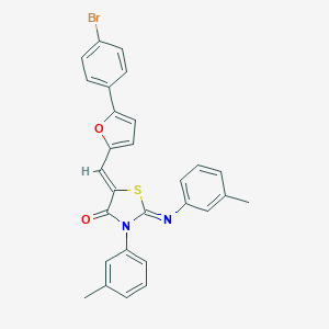 molecular formula C28H21BrN2O2S B335624 5-{[5-(4-Bromophenyl)-2-furyl]methylene}-3-(3-methylphenyl)-2-[(3-methylphenyl)imino]-1,3-thiazolidin-4-one 