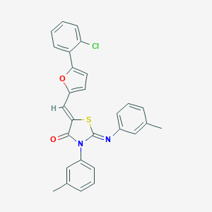 molecular formula C28H21ClN2O2S B335627 5-{[5-(2-Chlorophenyl)-2-furyl]methylene}-3-(3-methylphenyl)-2-[(3-methylphenyl)imino]-1,3-thiazolidin-4-one 