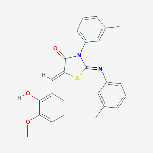 molecular formula C25H22N2O3S B335631 5-(2-Hydroxy-3-methoxybenzylidene)-3-(3-methylphenyl)-2-[(3-methylphenyl)imino]-1,3-thiazolidin-4-one 