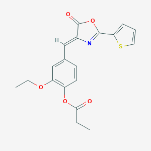 molecular formula C19H17NO5S B335642 2-ethoxy-4-[(5-oxo-2-(2-thienyl)-1,3-oxazol-4(5H)-ylidene)methyl]phenyl propionate 