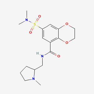 molecular formula C17H25N3O5S B3356421 7-(N,N-Dimethylsulphamoyl)-2,3-dihydro-N-((1-methyl-2-pyrrolidinyl)methyl)-1,4-benzodioxin-5-carboxamide CAS No. 66410-51-3