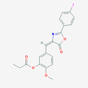 molecular formula C20H16INO5 B335643 5-[(2-(4-iodophenyl)-5-oxo-1,3-oxazol-4(5H)-ylidene)methyl]-2-methoxyphenyl propionate 
