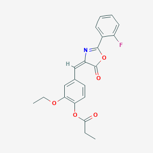 molecular formula C21H18FNO5 B335646 2-ethoxy-4-[(2-(2-fluorophenyl)-5-oxo-1,3-oxazol-4(5H)-ylidene)methyl]phenyl propionate 