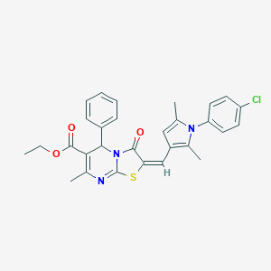 molecular formula C29H26ClN3O3S B335649 ethyl 2-{[1-(4-chlorophenyl)-2,5-dimethyl-1H-pyrrol-3-yl]methylene}-7-methyl-3-oxo-5-phenyl-2,3-dihydro-5H-[1,3]thiazolo[3,2-a]pyrimidine-6-carboxylate 