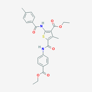 molecular formula C26H26N2O6S B335686 Ethyl 5-{[4-(ethoxycarbonyl)anilino]carbonyl}-4-methyl-2-[(4-methylbenzoyl)amino]-3-thiophenecarboxylate 