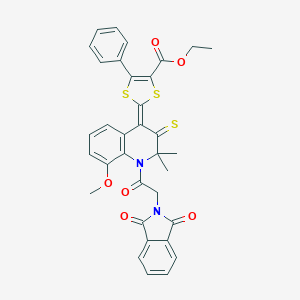 molecular formula C34H28N2O6S3 B335714 ethyl 2-(1-[(1,3-dioxo-1,3-dihydro-2H-isoindol-2-yl)acetyl]-8-methoxy-2,2-dimethyl-3-thioxo-2,3-dihydro-4(1H)-quinolinylidene)-5-phenyl-1,3-dithiole-4-carboxylate 