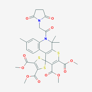 molecular formula C31H30N2O11S3 B335716 Tetramethyl 6'-[(2,5-dioxopyrrolidin-1-yl)acetyl]-5',5',8'-trimethyl-5',6'-dihydrospiro[1,3-dithiole-2,1'-thiopyrano[2,3-c]quinoline]-2',3',4,5-tetracarboxylate 