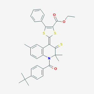 molecular formula C35H35NO3S3 B335718 ethyl 2-(1-(4-tert-butylbenzoyl)-2,2,6-trimethyl-3-thioxo-2,3-dihydro-4(1H)-quinolinylidene)-5-phenyl-1,3-dithiole-4-carboxylate 