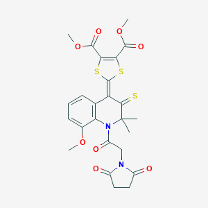 molecular formula C25H24N2O8S3 B335719 dimethyl 2-(1-[(2,5-dioxo-1-pyrrolidinyl)acetyl]-8-methoxy-2,2-dimethyl-3-thioxo-2,3-dihydro-4(1H)-quinolinylidene)-1,3-dithiole-4,5-dicarboxylate 