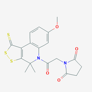 molecular formula C19H18N2O4S3 B335722 1-[2-(7-methoxy-4,4-dimethyl-1-thioxo-1,4-dihydro-5H-[1,2]dithiolo[3,4-c]quinolin-5-yl)-2-oxoethyl]-2,5-pyrrolidinedione 