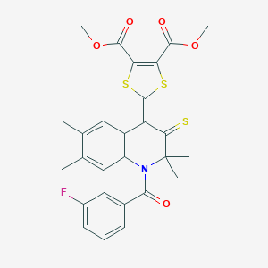 molecular formula C27H24FNO5S3 B335723 dimethyl 2-{1-[(3-fluorophenyl)carbonyl]-2,2,6,7-tetramethyl-3-thioxo-2,3-dihydroquinolin-4(1H)-ylidene}-1,3-dithiole-4,5-dicarboxylate 