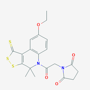 molecular formula C20H20N2O4S3 B335724 1-[2-(8-ethoxy-4,4-dimethyl-1-thioxo-1,4-dihydro-5H-[1,2]dithiolo[3,4-c]quinolin-5-yl)-2-oxoethyl]-2,5-pyrrolidinedione 