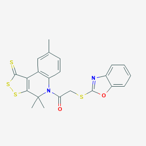 molecular formula C22H18N2O2S4 B335748 5-[(1,3-benzoxazol-2-ylsulfanyl)acetyl]-4,4,8-trimethyl-4,5-dihydro-1H-[1,2]dithiolo[3,4-c]quinoline-1-thione 