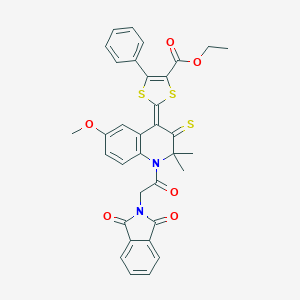 molecular formula C34H28N2O6S3 B335751 ethyl 2-(1-[(1,3-dioxo-1,3-dihydro-2H-isoindol-2-yl)acetyl]-6-methoxy-2,2-dimethyl-3-thioxo-2,3-dihydro-4(1H)-quinolinylidene)-5-phenyl-1,3-dithiole-4-carboxylate 