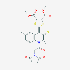 molecular formula C25H24N2O7S3 B335755 dimethyl 2-(1-[(2,5-dioxo-1-pyrrolidinyl)acetyl]-2,2,6-trimethyl-3-thioxo-2,3-dihydro-4(1H)-quinolinylidene)-1,3-dithiole-4,5-dicarboxylate 