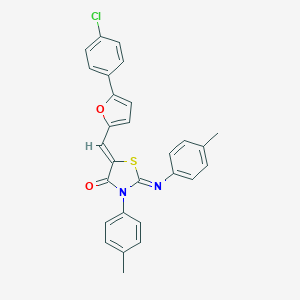 molecular formula C28H21ClN2O2S B335762 5-{[5-(4-Chlorophenyl)-2-furyl]methylene}-3-(4-methylphenyl)-2-[(4-methylphenyl)imino]-1,3-thiazolidin-4-one 