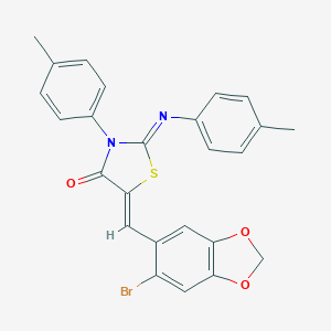 molecular formula C25H19BrN2O3S B335765 5-[(6-Bromo-1,3-benzodioxol-5-yl)methylene]-3-(4-methylphenyl)-2-[(4-methylphenyl)imino]-1,3-thiazolidin-4-one 