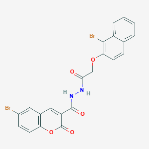 molecular formula C22H14Br2N2O5 B335773 6-bromo-N'-{[(1-bromo-2-naphthyl)oxy]acetyl}-2-oxo-2H-chromene-3-carbohydrazide 