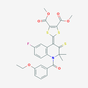 molecular formula C27H24FNO6S3 B335774 dimethyl 2-(1-(3-ethoxybenzoyl)-6-fluoro-2,2-dimethyl-3-thioxo-2,3-dihydro-4(1H)-quinolinylidene)-1,3-dithiole-4,5-dicarboxylate 