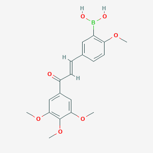 molecular formula C19H21BO7 B033580 [2-methoxy-5-[(E)-3-oxo-3-(3,4,5-trimethoxyphenyl)prop-1-enyl]phenyl]boronic acid CAS No. 1215281-19-8