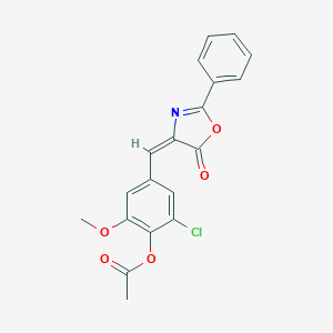 molecular formula C19H14ClNO5 B335922 2-chloro-6-methoxy-4-[(5-oxo-2-phenyl-1,3-oxazol-4(5H)-ylidene)methyl]phenyl acetate 