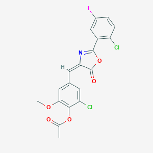 molecular formula C19H12Cl2INO5 B335926 2-chloro-4-[(2-(2-chloro-5-iodophenyl)-5-oxo-1,3-oxazol-4(5H)-ylidene)methyl]-6-methoxyphenyl acetate 