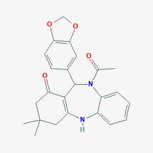 molecular formula C24H24N2O4 B335938 5-Acetyl-6-(1,3-benzodioxol-5-yl)-9,9-dimethyl-6,8,10,11-tetrahydrobenzo[b][1,4]benzodiazepin-7-one 