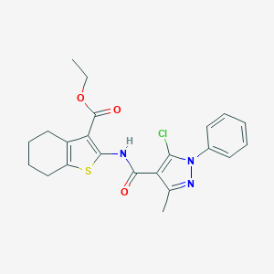 molecular formula C22H22ClN3O3S B335955 ethyl 2-{[(5-chloro-3-methyl-1-phenyl-1H-pyrazol-4-yl)carbonyl]amino}-4,5,6,7-tetrahydro-1-benzothiophene-3-carboxylate 