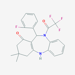 molecular formula C23H20F4N2O2 B335970 11-(2-fluorophenyl)-3,3-dimethyl-10-(trifluoroacetyl)-2,3,4,5,10,11-hexahydro-1H-dibenzo[b,e][1,4]diazepin-1-one 