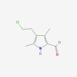 molecular formula C9H12ClNO B3359743 1H-Pyrrole-2-carboxaldehyde, 4-(2-chloroethyl)-3,5-dimethyl- CAS No. 87434-71-7