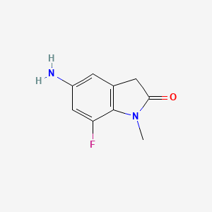 molecular formula C9H9FN2O B3359760 5-Amino-7-fluoro-1-methyl-1,3-dihydro-2H-indol-2-one CAS No. 875003-46-6