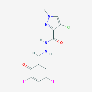 molecular formula C12H9ClI2N4O2 B335977 4-chloro-N'-[(E)-(3,5-diiodo-6-oxocyclohexa-2,4-dien-1-ylidene)methyl]-1-methylpyrazole-3-carbohydrazide 