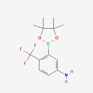 molecular formula C13H17BF3NO2 B3360052 3-(4,4,5,5-Tetramethyl-1,3,2-dioxaborolan-2-yl)-4-(trifluoromethyl)benzenamine CAS No. 882679-08-5