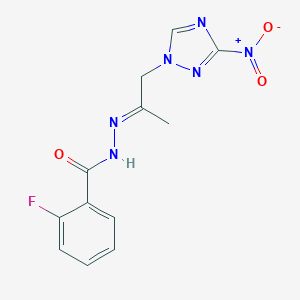molecular formula C12H11FN6O3 B336008 2-fluoro-N'-(2-{3-nitro-1H-1,2,4-triazol-1-yl}-1-methylethylidene)benzohydrazide 