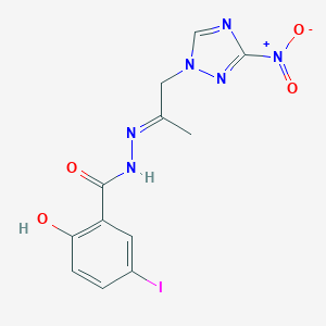2-hydroxy-N'-(2-{3-nitro-1H-1,2,4-triazol-1-yl}-1-methylethylidene)-5-iodobenzohydrazide