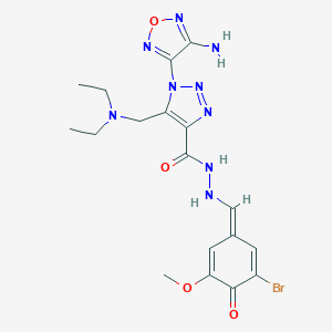 1-(4-amino-1,2,5-oxadiazol-3-yl)-N'-[(E)-(3-bromo-5-methoxy-4-oxocyclohexa-2,5-dien-1-ylidene)methyl]-5-(diethylaminomethyl)triazole-4-carbohydrazide