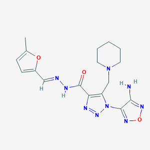 1-(4-amino-1,2,5-oxadiazol-3-yl)-N-[(E)-(5-methylfuran-2-yl)methylideneamino]-5-(piperidin-1-ylmethyl)triazole-4-carboxamide