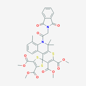 molecular formula C35H30N2O11S3 B336043 tetramethyl 6'-[(1,3-dioxo-1,3-dihydro-2H-isoindol-2-yl)acetyl]-5',5',7'-trimethyl-5',6'-dihydrospiro[1,3-dithiole-2,1'-(1'H)-thiopyrano[2,3-c]quinoline]-2',3',4,5-tetracarboxylate 