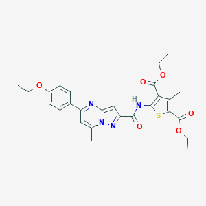molecular formula C27H28N4O6S B336053 Diethyl 5-({[5-(4-ethoxyphenyl)-7-methylpyrazolo[1,5-a]pyrimidin-2-yl]carbonyl}amino)-3-methylthiophene-2,4-dicarboxylate 