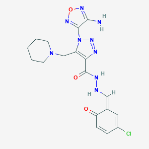 1-(4-amino-1,2,5-oxadiazol-3-yl)-N'-[(Z)-(3-chloro-6-oxocyclohexa-2,4-dien-1-ylidene)methyl]-5-(piperidin-1-ylmethyl)triazole-4-carbohydrazide